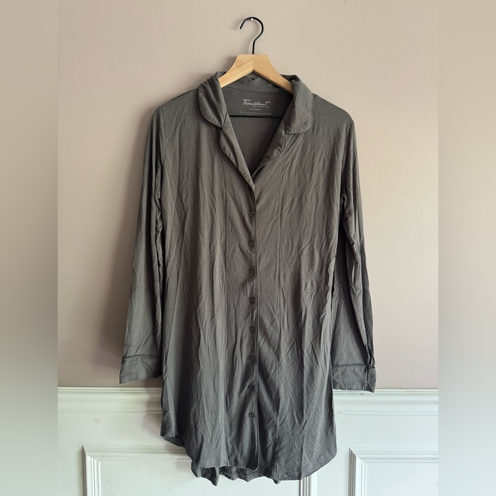 Faceplant Dreamwear Long Sleeve Sleep dress Button Up Collared Grey Womens M